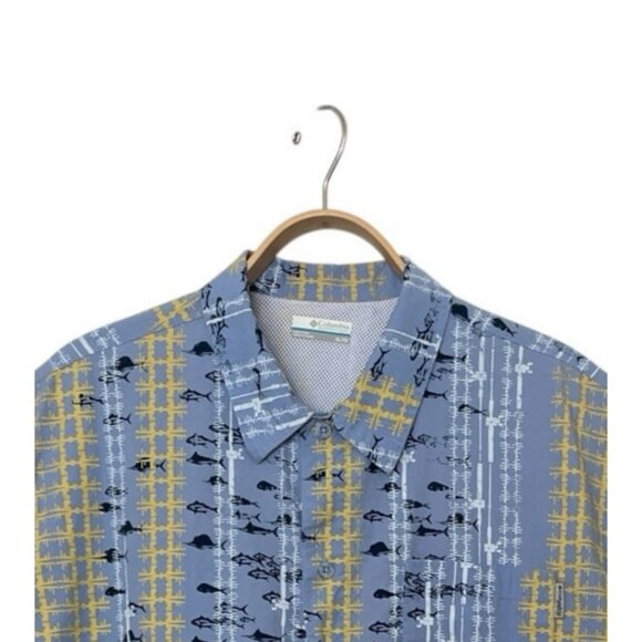 Columbia PFG Shirt Mens XL Fishing Boat Vented Slimming Vertical Pattern Blue - Picture 10 of 10